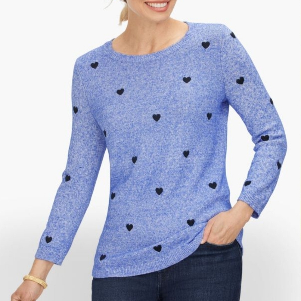 Talbots Embroidered Hearts Crewneck Knit Sweater Plus Size 1X